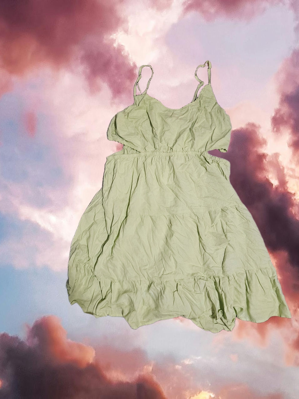 Light Green Midi Sundress with Adjustable Spaghetti Straps And Side Cutouts